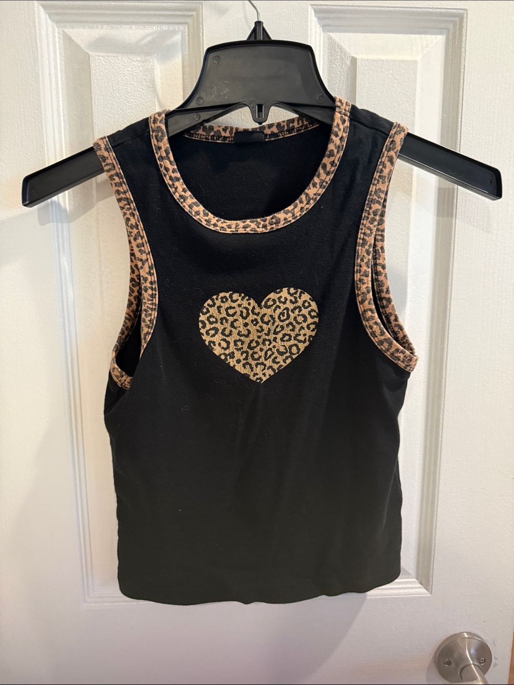 Urban outfitters Black crop Tank with Leopard Heart Trim
